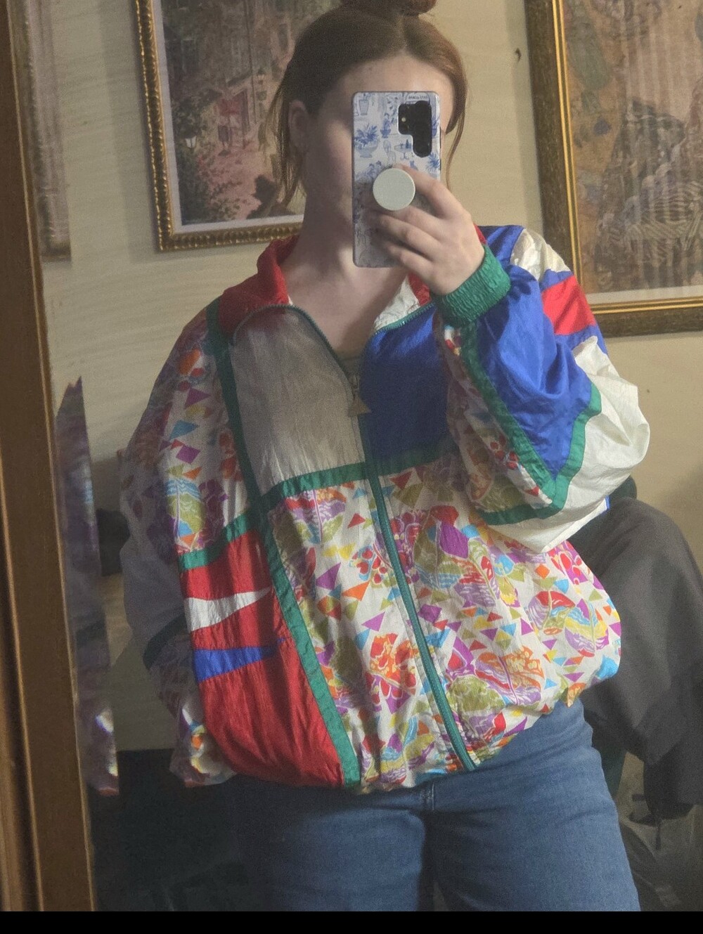 Vintage Casual Isle Colorblock Floral Windbreaker Jacket